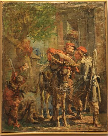 DIPINTO, Dipinto olio su tela raff. "garibaldini" scuola lombarda - 1800 ca -...