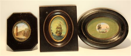 MINIATURE, Tre miniature dipinte a olio - soggetti vari