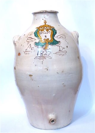 OTRE, Otre biansata in ceramica invetriata con riserva centrale - datata 1827...