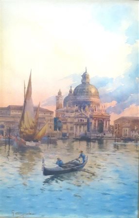 DIPINTO, Dipinto acquerello raff. "La Salute" Venezia cm 17 x 28 firmato in...