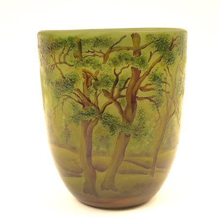 VASO, Vaso in vetro cammeo, applicazioni di pasta vitrea. Daum Nancy croce di...