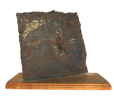 SCULTURA, Scultura lastra metallica graffiata e trattata con fori - Libano -...