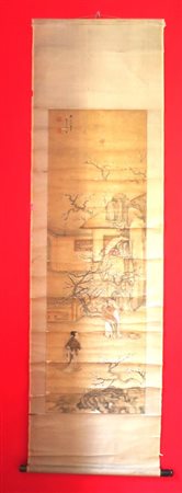 KAKEMONO, Kakemono raff. "scene di vita quotidiana" - cm 181 x 52.5 - firmato...