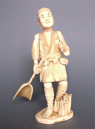 GIAPPONE, Avorio figura di "contadino" - H 23.5 - firmato - Giappone periodo...