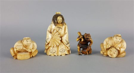 GIAPPONE, Quattro netzuke in avorio varie dimensioni e misure - Giappone fine...