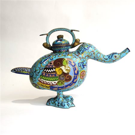 TEIERA, Teiera in cloisonne cm 31,5 x 21,5 Cina