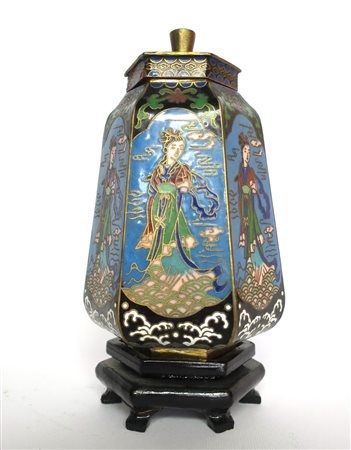 CINA, Piccolo vaso esagonale in cloisonne - H 12 cm - Cina XIX sec.