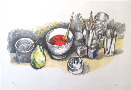 RENATO GUTTUSO, Renato Guttuso litografia - cm 47.5 x 67 - raff. "matite e...