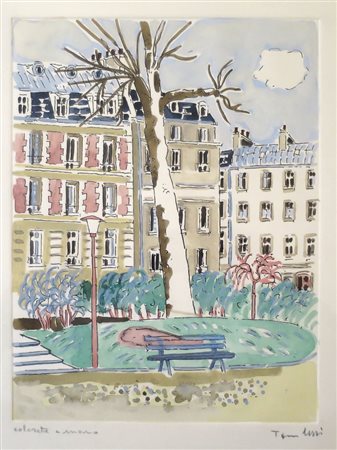 ORFEO TAMBURI, Orfeo Tamburi stampa acquerellata colorata a mano raff....