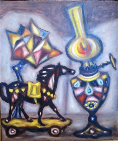 SALVATORE ARICO', Salvatore Aricï¿½ dipinto olio su tela raff. "Lumi e...