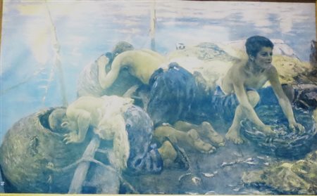 STAMPA, Stampa raff. "Bimbi al gioco in spiaggia" - cm 35 x 55