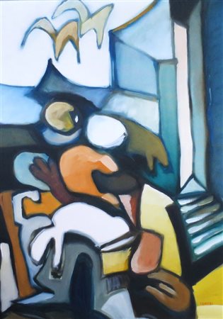 FOCOSI, Focosi olio su tela raff. "Astratto" - cm 49 x 70 - firmato in basso...