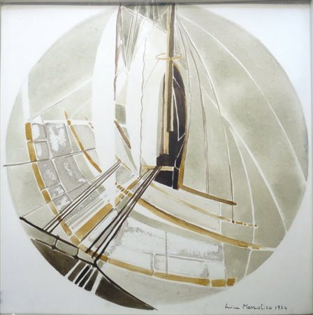 LUISA MARZATICO, Luisa Marzatico olio su tela raff. "Cerchio in astratto" -...