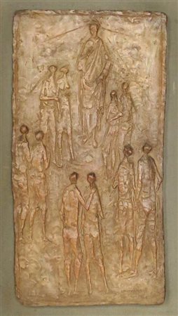 GIOVAGNONI, Giovagnoni placca in terracotta raff. "Cristo fra gli sposi" - cm...