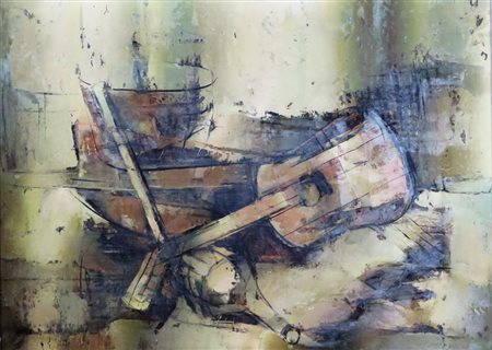 TULLIO BONSO, Tullio Bonso (1924) olio su tela raff. "Chitarra" - cm 105 x 77...