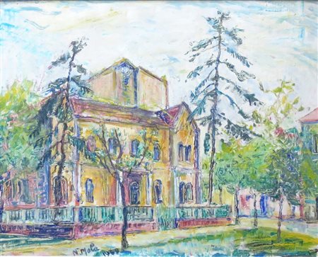 N. MOLA, N. Mola olio su cartone telato raff. "Casolare ed alberi" cm 40 x 50...