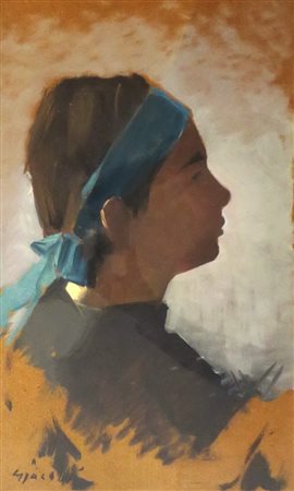 PIETRO GIACOBBI, Pietro Giacobbi olio su masonite raff. "ragazza di profilo"...