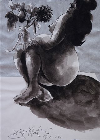 ERCOLE PIGNATELLI, Ercole Pignatelli "Nudo di donna" acquerello su carta - cm...