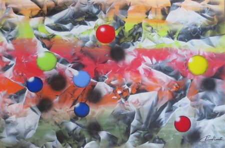 RENATO NATALE CHIESA, Dipinto olio su tela "sfere" cm 65 x 95