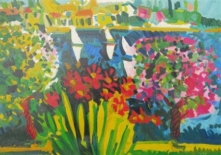 ATHOS FACCINCANI, Dipinto olio su tela "lago di Garda" cm 70 x 50