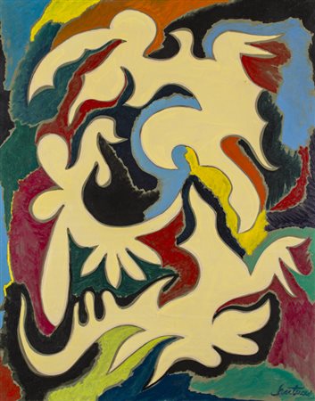 ROMANO SANTUCCI (1934)Rituale labirintico, 1986Olio su telacm 100x81Firma al...