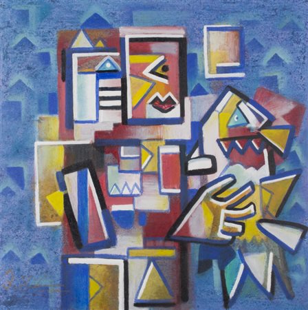 IBRAHIM KODRA (1918-2006)Bambina con pesceOlio su telacm 70x70Firma al...