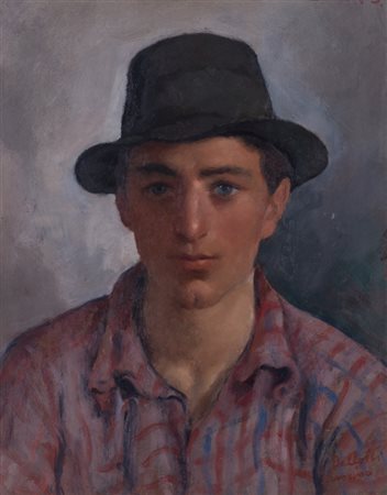 GIULIO SEVERINO BELLOTTI (1900-1964)Giovane contadinoOlio su tavolacm...