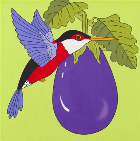 LUIGI MASTRANGELO (1958)Natura morta con colibrì e melanzana, 2016Olio su...