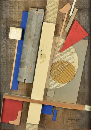 Yakov Orlov COMPOSIZIONE collage e tecnica mista su legno, cm 47x31,5 firmato