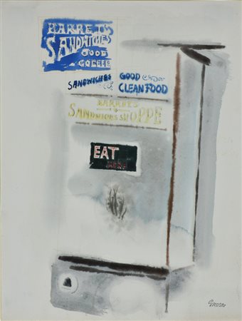 George Grosz EAT acquerello policromo e penna, cm 33x24 firmato sul retro:...