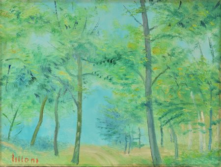 Umberto Lilloni PAESAGGIO SVIZZERO olio su tela, cm 30x40 firmato sul retro:...