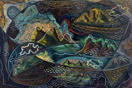 Pippo Oriani AEROPITTURA. VOLO SUL GOLFO olio su tela, cm 80x120 firmato...