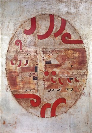 Gustavo Foppiani MAPPA OVALE DI TARQUINIA olio su tavola, cm 100x70 firmato e...