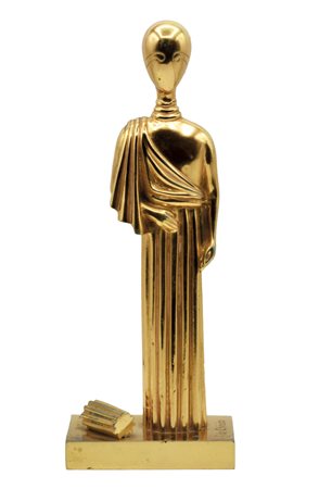 Giorgio De Chirico LA MUSA DELL'ARCHEOLOGIA bronzo patinato dorato, h totale...