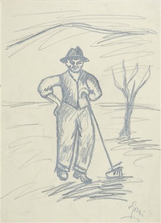 Ottone Rosai (attr.) 1895-1957 "Personaggio" cm. 45x33 - carboncino su carta...