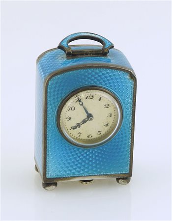 Atelier Juvenia: orologio sveglia da tavolo in argento e smalto azzurro su...