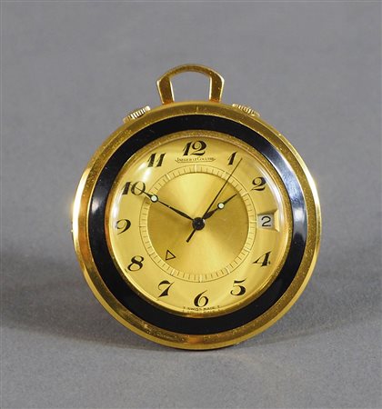 Jaeger Le Coultre: piccolo orologio sveglia da tavolo in ottone dorato e...