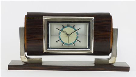 MonetWatch: orologio da tavolo in legno e argento. Art-Decò. Lung. cm. 44.