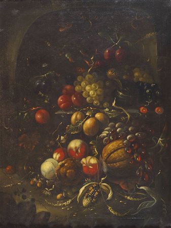 Pittore del XIX secolo "Ricca natura morta" cm. 80x60 - olio su tela foderata...