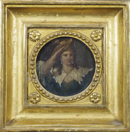 Maestro del XIX secolo Lotto di 2 oli su tavola, diam. cm. 10: a) "Giovane...