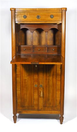 Secretaire in legno a 2 ante, cassetto e calatoia, intarsi a filettature in...