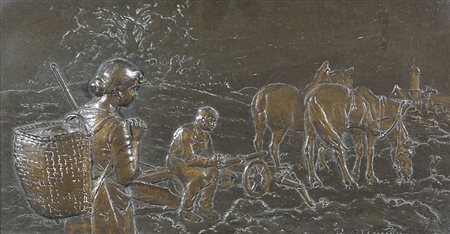 Rudolf Mayer 1846-1916 "Scena campestre" cm. 15x29 - piastra in bronzo...