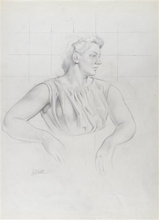 Carlo Sbisà Trieste 1899-1964 "Ritratto di profilo" cm. 66x48 - disegno a...