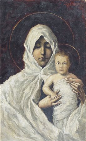 Oscar Hermann Lamb Trieste 1876-Vienna 1947 "Madonna con bambino" cm. 53x33 -...