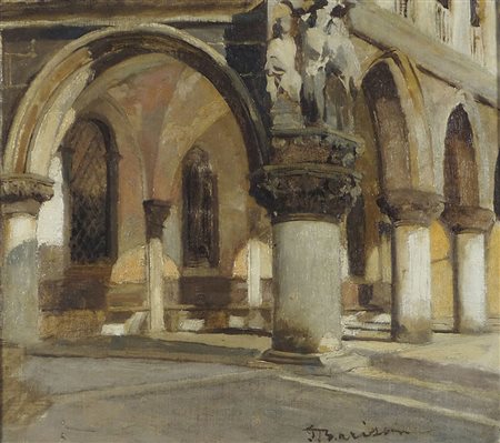 Giuseppe Barison Trieste 1853-1931 "Venezia, Palazzo Ducale" cm. 22x25 - olio...