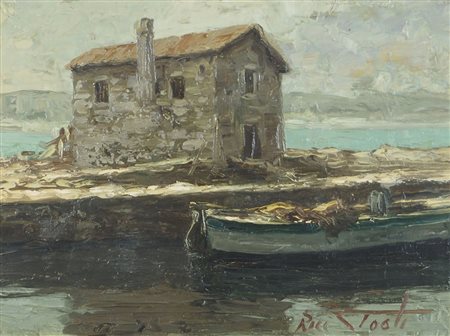 Riccardo Tosti Trieste 1910-1986 "Barchetta a Sicciole" cm. 28x38 - olio su...