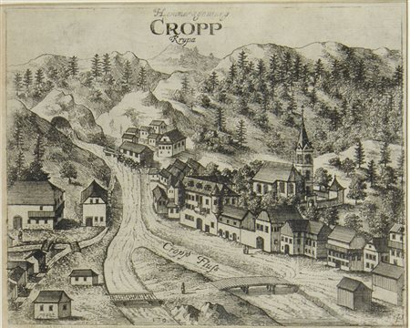 Dal Valvasor "Slovenia, veduta di Kropa" cm. 13x16 - incisione