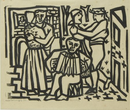 Avgust Cernigoj Trieste 1898-Sesana 1985 "Nozze carsiche" cm. 24x30 -...