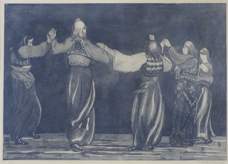 Miha Males 1903-1987 "Ballo popolare" cm. 38x52 - incisione Firmato b. a d....