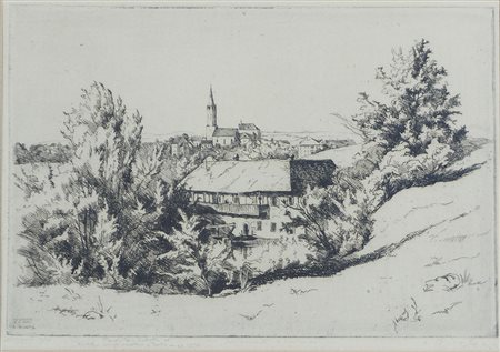 Bozidar Jakac 1899-1988 "Veduta di Novo Mesto" cm. 35x50 - incisione Firmato...